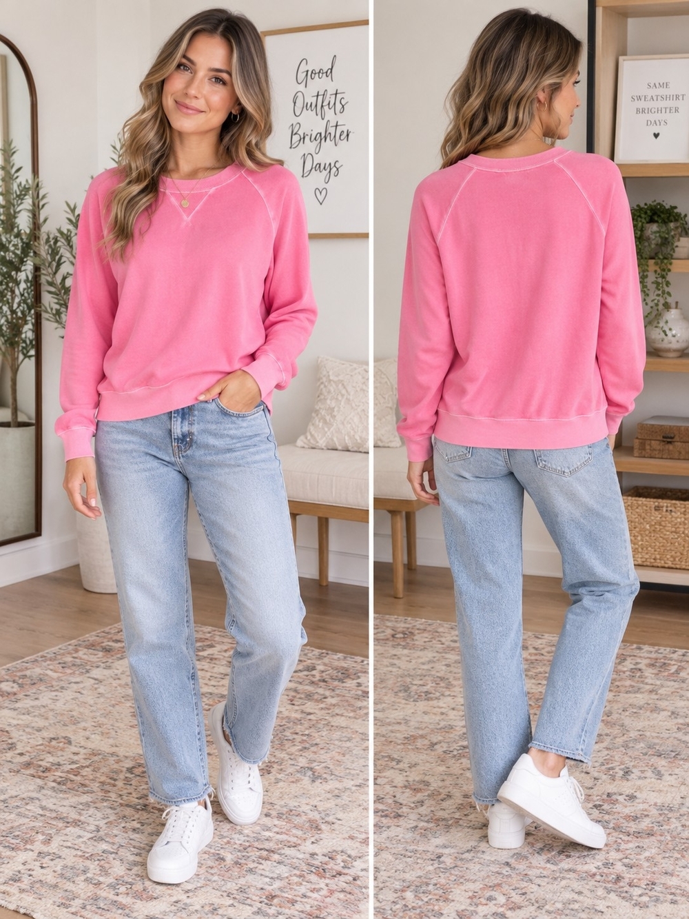 Old Navy Pink Crewneck Sweatshirt XL Raglan Sleeve V-Stitch Pullover Pigment Dye